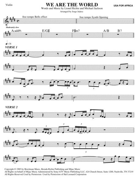 Free Sheet Music We Are The World Violin