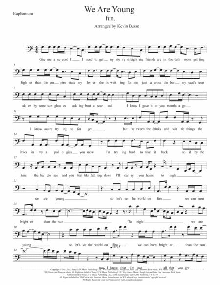 We Are Young Easy Key Of C Euphonium Sheet Music