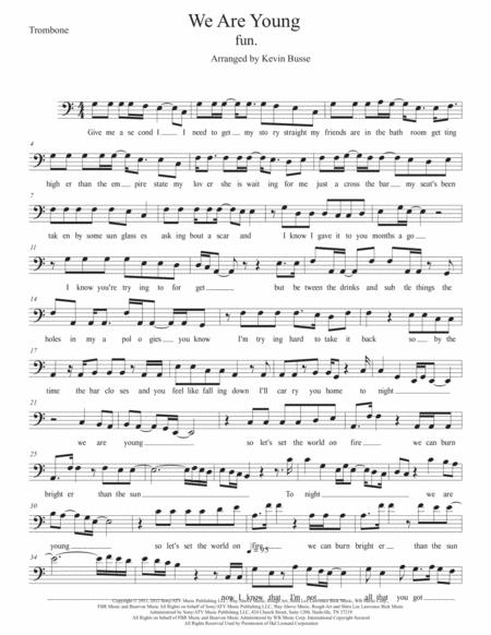 We Are Young Easy Key Of C Trombone Sheet Music