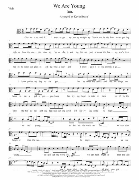 Free Sheet Music We Are Young Easy Key Of C Viola