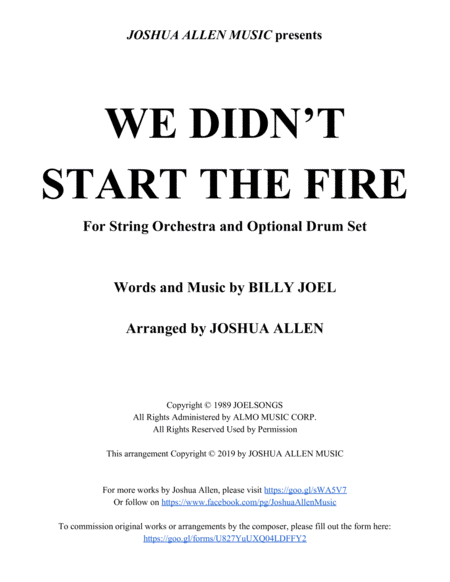 We Didnt Start The Fire Sheet Music