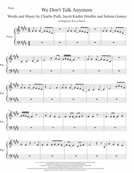 Free Sheet Music We Dont Talk Anymore Original Key Piano