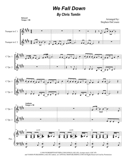 We Fall Down Duet For C Trumpet Sheet Music