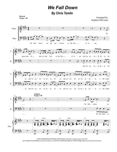 We Fall Down For 2 Part Choir Tb Sheet Music