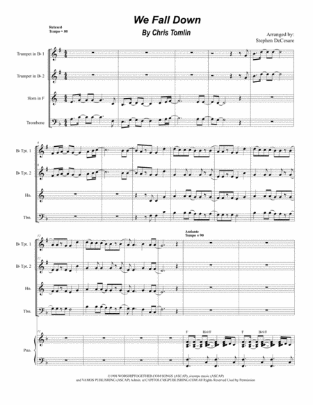 Free Sheet Music We Fall Down For Brass Quartet And Piano