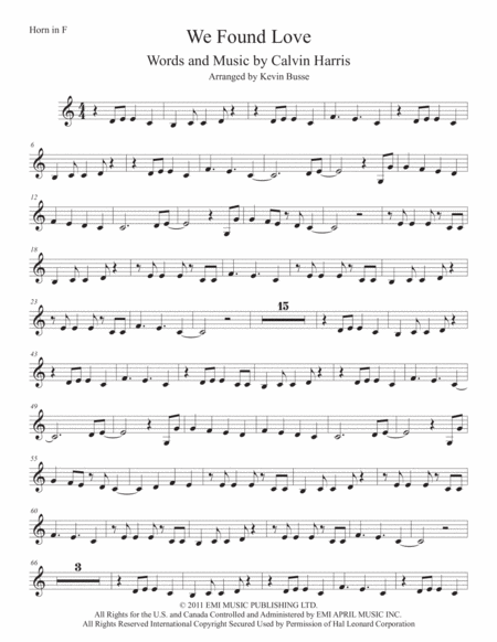 We Found Love Easy Key Of C Horn In F Sheet Music