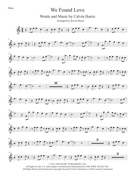 We Found Love Easy Key Of C Oboe Sheet Music