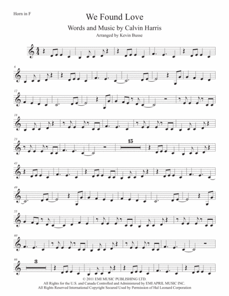 Free Sheet Music We Found Love Horn In F