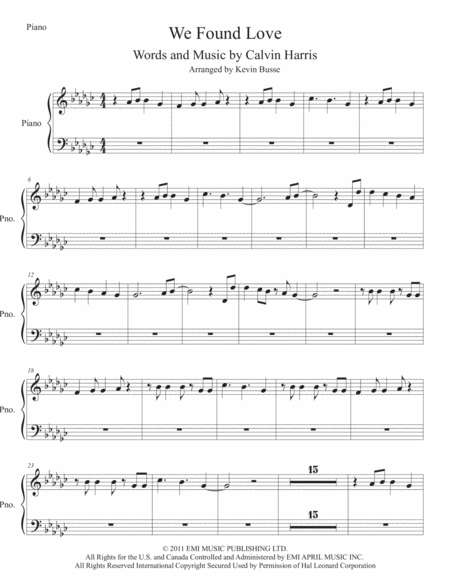 We Found Love Original Key Piano Sheet Music