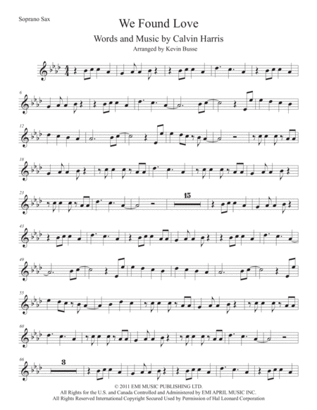 Free Sheet Music We Found Love Original Key Soprano Sax