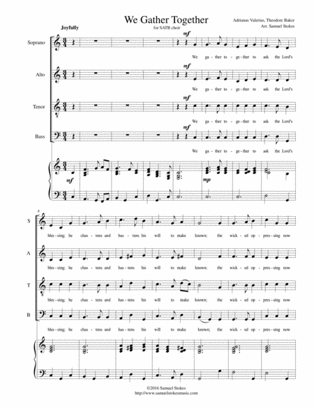 Free Sheet Music We Gather Together The Thanksgiving Hymn For Satb With Piano Accompaniment