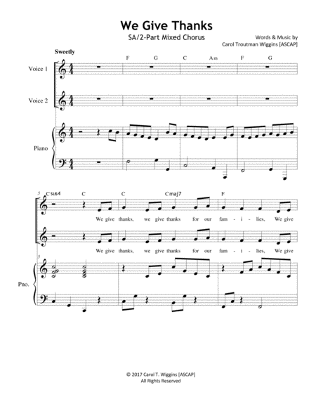 We Give Thanks Sa 2 Part Mixed Sheet Music