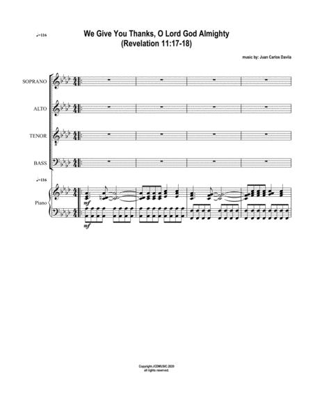 Free Sheet Music We Give You Thanks O Lord God Almighty Revelation 11 17 18