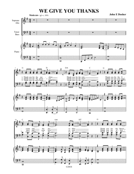 We Give You Thanks Satb With Piano Accompaniment Sheet Music