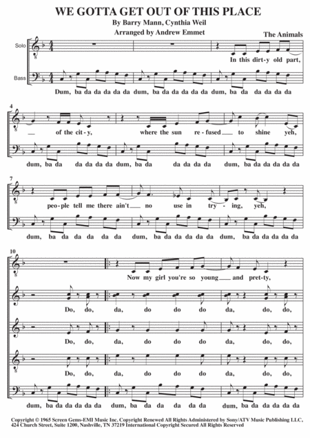 We Gotta Get Out Of This Place A Cappella Sheet Music