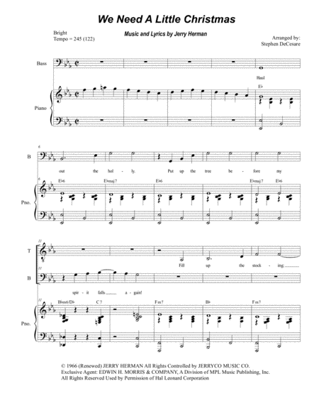 Free Sheet Music We Need A Little Christmas Duet For Tenor And Bass Solo