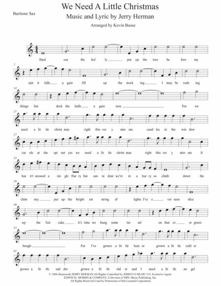 Free Sheet Music We Need A Little Christmas Easy Key Of C Bari Sax