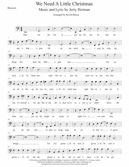 Free Sheet Music We Need A Little Christmas Easy Key Of C Bassoon