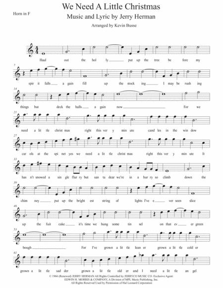 We Need A Little Christmas Easy Key Of C Horn In F Sheet Music