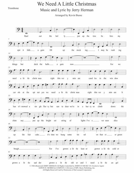 Free Sheet Music We Need A Little Christmas Easy Key Of C Trombone