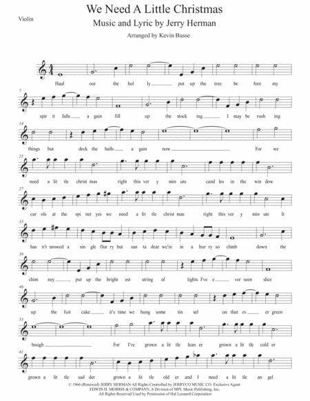 We Need A Little Christmas Easy Key Of C Violin Sheet Music