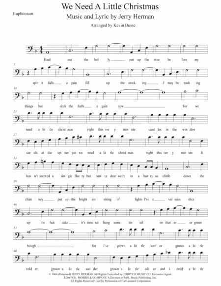 We Need A Little Christmas W Lyrics Euphonium Sheet Music