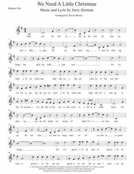 Free Sheet Music We Need A Little Christmas W Lyrics Soprano Sax