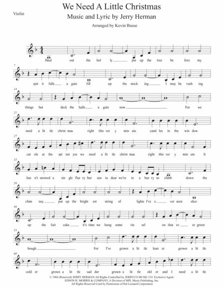 Free Sheet Music We Need A Little Christmas W Lyrics Violin