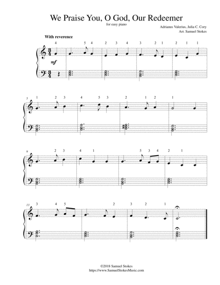 Free Sheet Music We Praise You O God Our Redeemer For Easy Piano