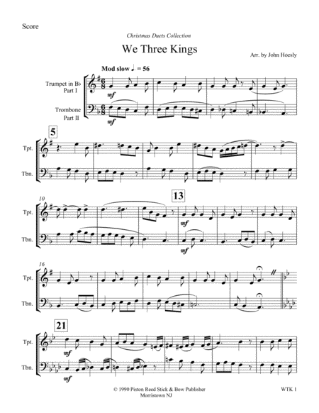 We Three Kings Duet Trumpet And Trombone Sheet Music