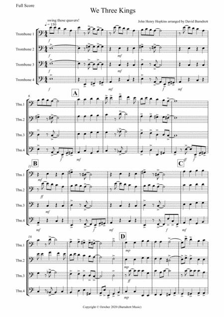 Free Sheet Music We Three Kings Jazzy Style For Trombone Quartet