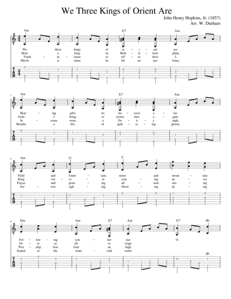 Free Sheet Music We Three Kings Of Orient Are Christmas Carol For Fingerstyle Guitar