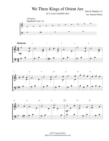 Free Sheet Music We Three Kings Of Orient Are For 2 Octave Handbell Choir