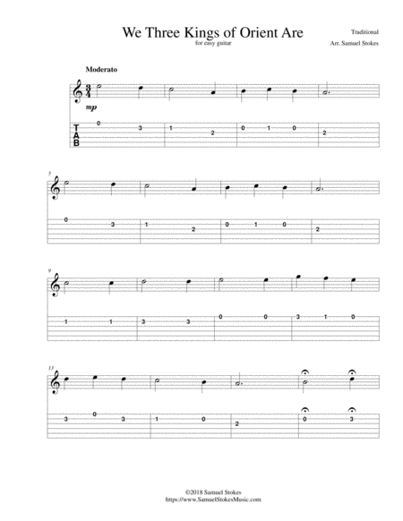 We Three Kings Of Orient Are For Easy Guitar With Tab Sheet Music