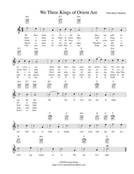 Free Sheet Music We Three Kings Of Orient Are Lead Sheet In A Minor C Major