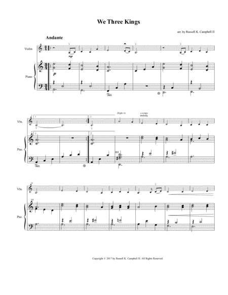 We Three Kings Violin And Piano Duet Sheet Music