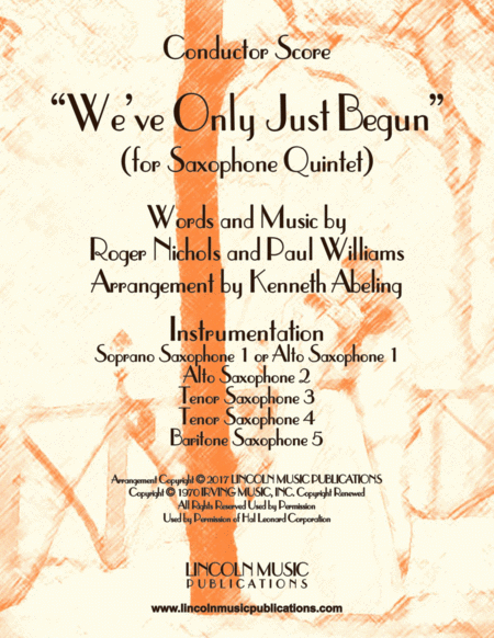 We Ve Only Just Begun For Saxophone Quintet Sattb Or Aattb Sheet Music