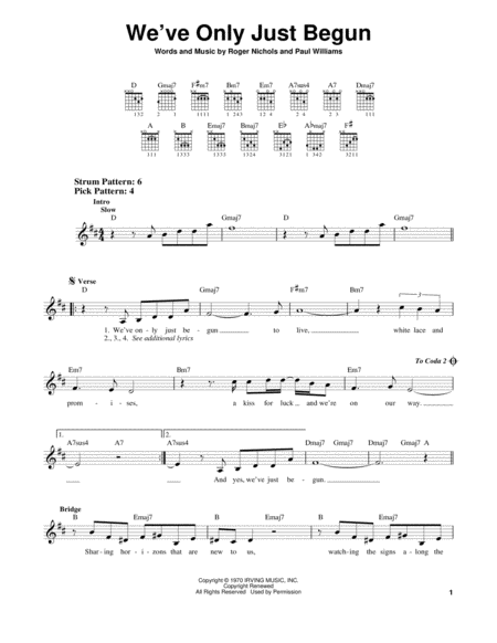 We Ve Only Just Begun Sheet Music