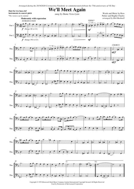 We Will Meet Again Vera Lynn Duet For Two Bass Clef Instruments In C F Major Sheet Music