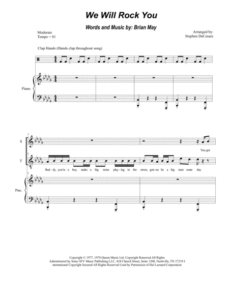 Free Sheet Music We Will Rock You Duet For Soprano And Tenor Solo