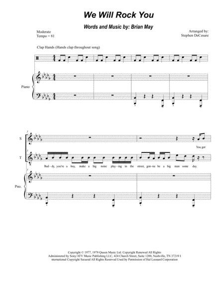 We Will Rock You For 2 Part Choir Soprano And Tenor Sheet Music