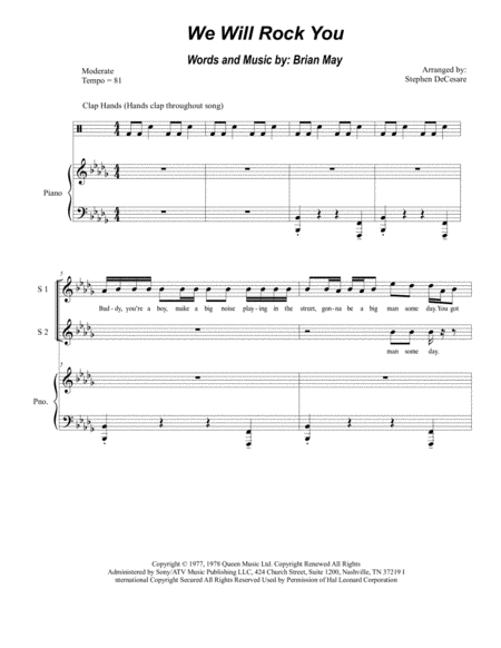 We Will Rock You For Ssa Sheet Music