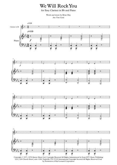 We Will Rock You Solo For Easy Clarinet In Bb And Piano Sheet Music