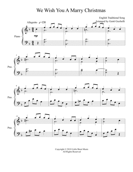 Free Sheet Music We Wish You A Marry Christmas Piano Solo