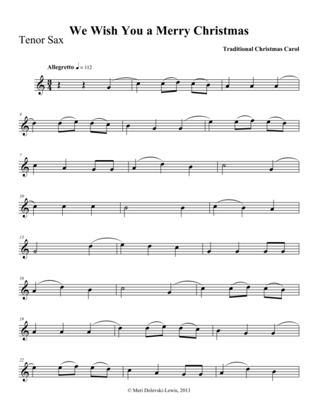 We Wish You A Merry Christmas B Flat Saxes Sheet Music