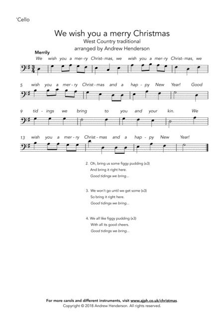 Free Sheet Music We Wish You A Merry Christmas Easy Cello Easy Piano