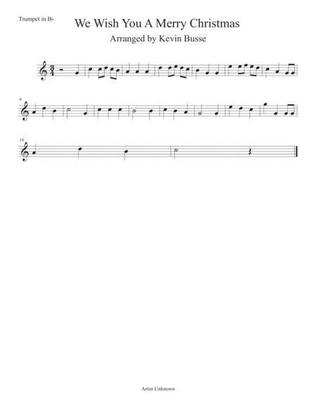 We Wish You A Merry Christmas Easy Key Of C Trumpet Sheet Music