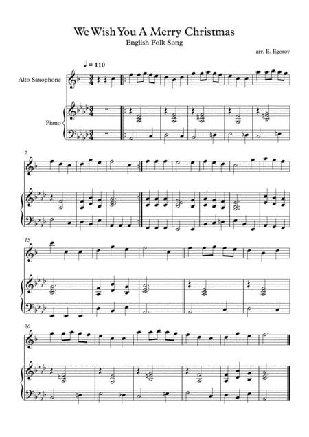 We Wish You A Merry Christmas English Folk Song For Alto Saxophone Piano Sheet Music