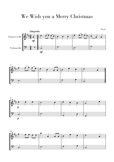 Free Sheet Music We Wish You A Merry Christmas For Clarinet In Bb And Violoncello