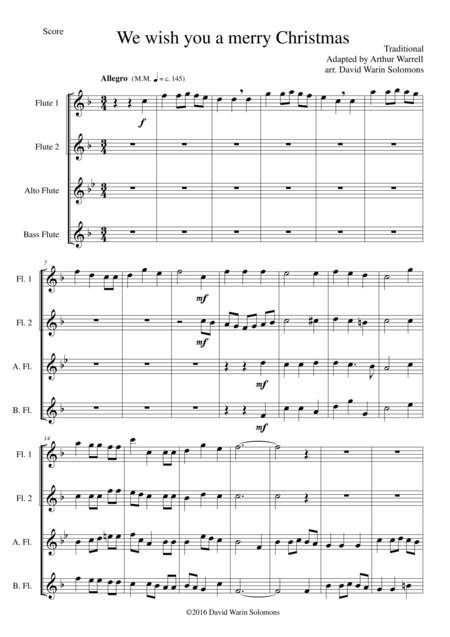 We Wish You A Merry Christmas For Flute Quartet Sheet Music